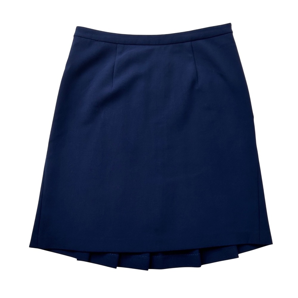 DVF Diane von Furstenberg Navy Blue Eliza Back Pleated A-line Skirt Size 6